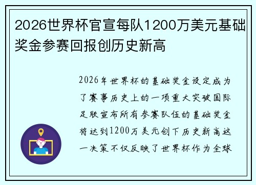 2026世界杯官宣每队1200万美元基础奖金参赛回报创历史新高